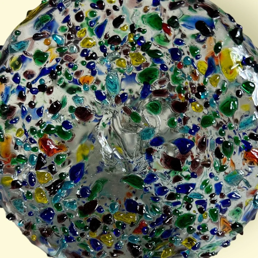 Clear And Colorful Hand Blown Slim Neck Confetti Glass Vase Home Decor 10” Tall